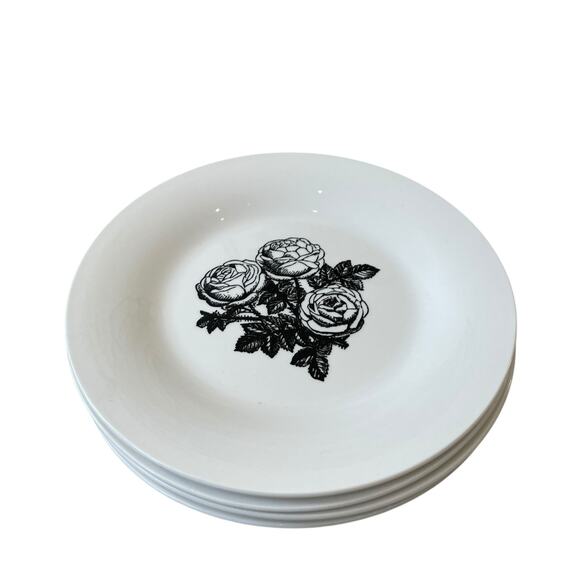 Godinger Floral Salad Plates 7.5in Porcelain Black & White Roses Set of 2 NEW - Picture 11 of 12
